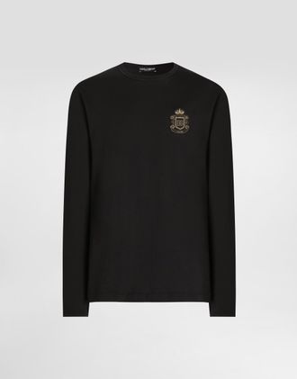 Dolce & Gabbana Cotton T-shirt With Heraldic Patch - Man T-shirts And Polos Black 44