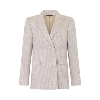 Brooks Brothers Nadelstreep Katoenmix Blazer - Dames - Blazers - Beige - 2XS - Katoen - Jassen
