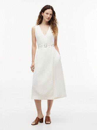 Tommy Hilfiger Belted Linen Blend Sleeveless Wrap Midi Dress