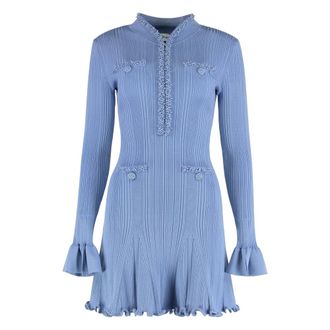 Self Portrait Short Dresses, female, Blue, M, Pearl Trim Knit Mini Dress