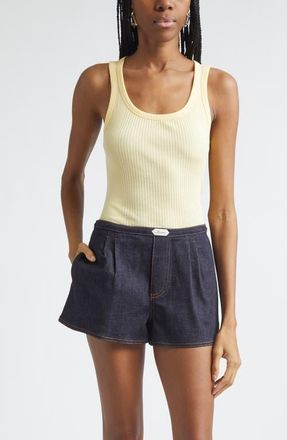 Jacquemus The Rond Carr&eacute; Rib Cotton Tank in Light Yellow at Nordstrom, Size Xx-Small