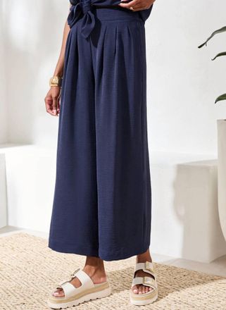 Tribal Flowy Elastic Waist Crop Pant In Nautical