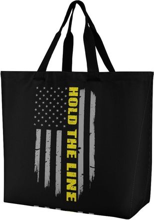 Generic Hold The Line U.S. Flag Reusable Shopping Bags One Shoulder Grocery Tote Bag Waterproof Big Purse for Work Travel