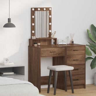 Berkfield Home Dressing Table with LED Lights&not;Brown Oak 50x41x140 cm in Brown | Size: 50 x 41 x 140 cm