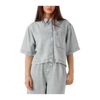 Catwalk Junkie Overhemden, Dames, Blauw, S, Denim, Korte Mouw Denim Blouse
