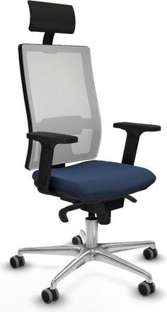 Piqueras y Crespo Piqueras Y Crespo - Horna sincro malla blanca similpiel azul marino brazos 2D base aluminio cabecero fijo ruedas 65mm engomadas