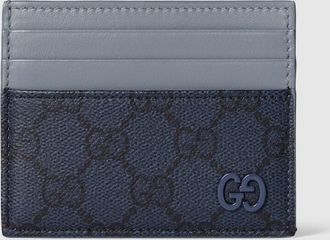 Gucci Dusty Blue Trim GG Card Case, Blue, GG Canvas