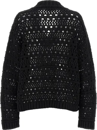 Ganni Openwork Crochet Sweater - Black