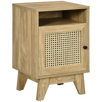 HOMCOM Nightstand - Rattan Bedside Table - Sofa Side Table w/ Drawer and Shelf | TJ Hughes