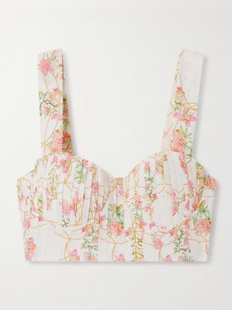 Emporio Sirenuse Crop Top Bustier In Cotone Stampato Con Arricciature Dalia - Rosa