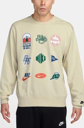 Nike Sportswear Club French Terry Crewneck Sweatshirt in Light Khaki/Obsidian at Nordstrom Rack, Size Xx-Large