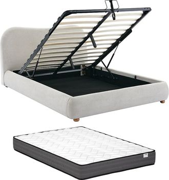 Vente-Unique Canap&eacute; abatible de 140 x 190 cm - Tela - Beige + Colch&oacute;n - VANARI