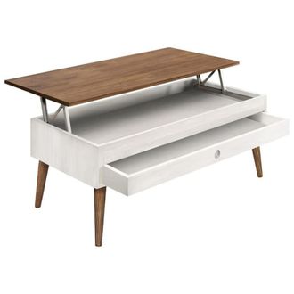 HOGAR 24 Mesa Centro Elevable Madera Caj&oacute;n Deslizante Color Blanco y Cera