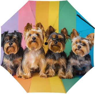 Generic Rainbow Yorkshire Terrier Dog Three-fold Sun Umbrella Durable Automatic Folding Rain Umbrella Travel Umbrella Automatic