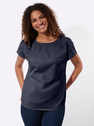 Casual Looks Schlupfbluse CASUAL LOOKS, Damen, Gr. 36, marine, 50% Baumwolle, 50% Polyester, unifarben, Rundhals, Blusen Schlupfbluse