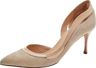 Sergio Rossi Beige Suede And Patent Leather Dorsay Pumps