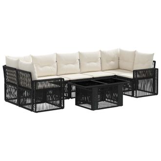 vidaXL Set Divano Da Giardino 8 Pz Nero E Bianco Crema Polyrattan Vidaxl