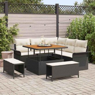 vidaXL Vidaxl - Conjunto De Sof&aacute; De Jard&iacute;n 8 Pcs Negro, Crema 100 X 100 X 71 Cm