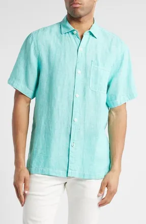 Tommy Bahama Paradise Breezer Short Sleeve Linen Button-Up Shirt in Kohala Teal at Nordstrom, Size Large