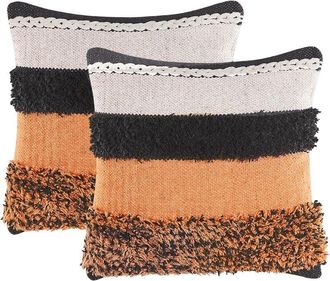 Beliani Conjunto De 2 Cojines Funda Extra&iacute;ble 45 X 45 Cm Algod&oacute;n Multicolor Mihalgazi