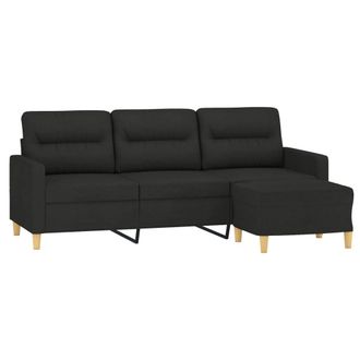 vidaXL Vidaxl - Sof&aacute; De 3 Plazas Con Taburete De Tela Negro 180 Cm
