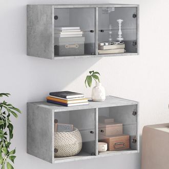 vidaXL Vidaxl - Mueble Pared Puertas Vidrio 2 Uds Gris Hormig&oacute;n 68,5x37x35 Cm