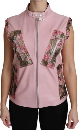 Dolce & Gabbana Roze geritste lamssleeveless jas - Dames - Bodywarmers - Roze - XS - Katoen - Jassen