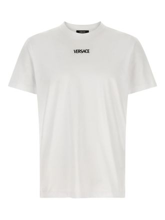 Versace White Minimalist Embroidered Logo Cotton T-shirt