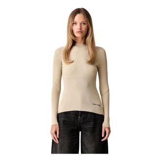 A|X Armani Exchange Slim fit trui van gebreide viscose - Dames - Ronde hals truien - Beige - S - Truien & Vesten
