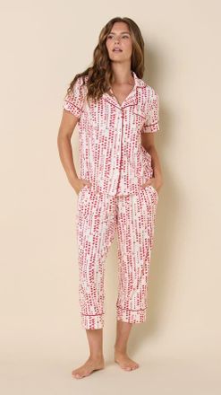The Cats Pajamas Pima Knit Capri Set in Dreamy Hearts Ivory at Nordstrom, Size X-Large
