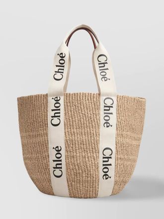 Chlo&eacute; textured woven carryall with embossed leather patch
