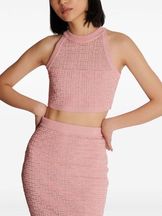 Balmain Labyrinth Monogram Knit Tank Top - Pink