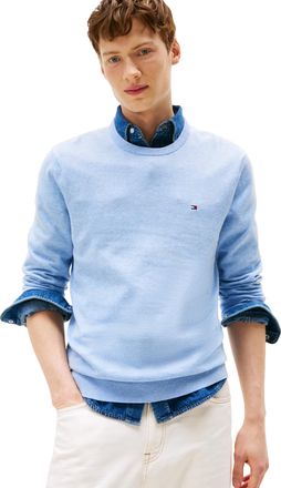Tommy Hilfiger Mens Cotton Solid Crewneck Sweater Lightweight Pullover, Also Available in Big & Tall, Vessel Blue Heather, Medium