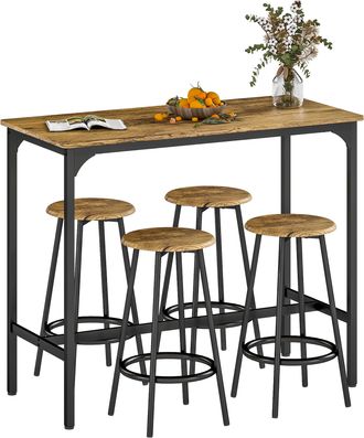OEM Set De Mesa Bar Y 4 Taburetes Muebles Altos Con Mesa De 110x50x89,5 Cm Y Taburetes De &Oslash;30x60,5 Cm Negro Y Madera