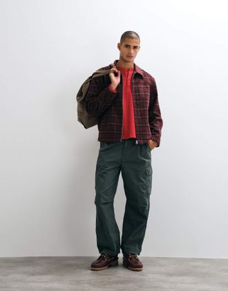 Asos giacca con zip in effetto lana a quadri bordeaux-Rosso