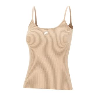 Courr&egrave;ges Reedition Rib Knit Tank Top - female - Courr&egrave;ges - Sleeveless Tops - Beige - L - Tops
