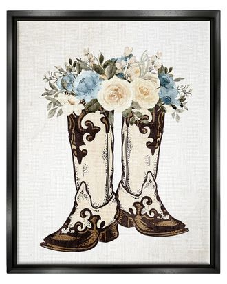 Stupell Industries Cowboy Boot Mixed Flower Bouquet Framed Floater Canvas Wall Art By Kim Allen