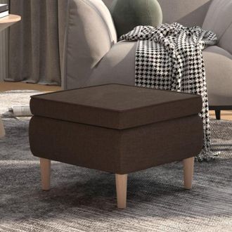 vidaXL Taburete Con Patas De Madera Tapizado Tela Marr&oacute;n Oscuro Vidaxl