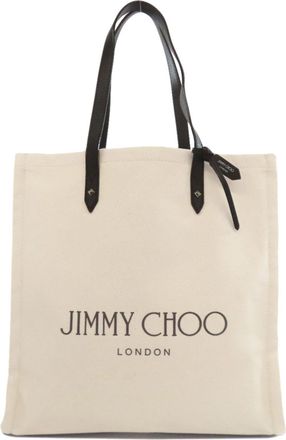 Jimmy Choo London Black White Canvas Tote Bag (Pre-Owned)