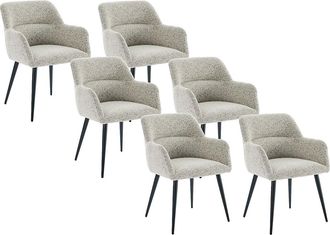 Vente-Unique Conjunto de 6 sillas con apoyabrazos de tweed y metal negro - Crema - HEKA