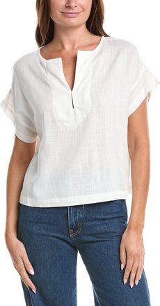 Max Studio Short Sleeve Split Neck Linen-Blend Top