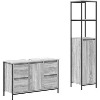vidaXL Vidaxl - Juego De Muebles De Ba&ntilde;o Con Caj&oacute;n 2 Pcs Gris Sonoma Y Negro