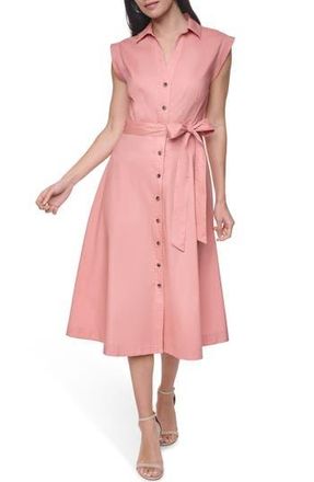 Calvin Klein Belted Midi Shirtdress in Desert Rose at Nordstrom Rack, Size 12