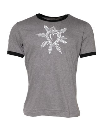 Dolce & Gabbana Gray Sacred Heart Cotton Crew Neck Mens T-shirt
