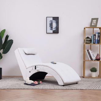 vidaXL Div&aacute;n De Masaje Con Almohada De Cuero Sint&eacute;tico Blanco