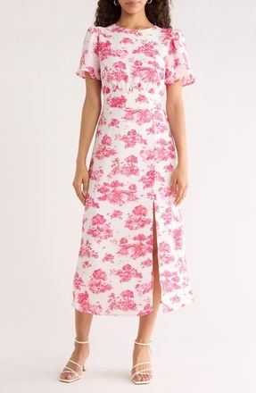 Sugarlips Dusk Bloom Floral Midi Dress in Ivory-Pink at Nordstrom, Size X-Small