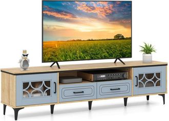Costway Mobile TV in Legno per Televisori Fino a 80, Mobile Porta TV 180 cm con 2 Cassetti, 2 Armadi e Scomparto, 7 Gambe Metalliche Rialzate