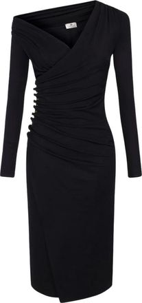 Elisabetta Franchi Jerseyjurk met juweelknopen - Dames - Casual kleedjes - Zwart - S - Kleedjes