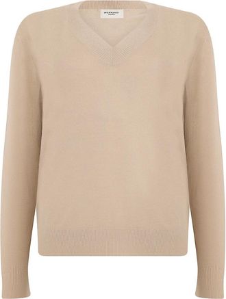 Max Mara Trui met V-hals van wol- zijde en kasjmier - Dames - V-hals truien - Beige - L - Wol - Truien & Vesten