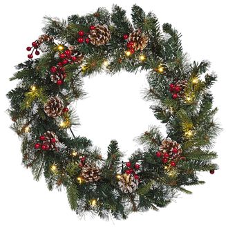 Beliani Corona De Navidad Verde Blanco Material Sint&eacute;tico Led 60 Cm Accesorio Interior Paimio
